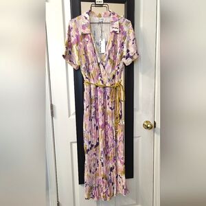 NWT Kathy Ireland Faux Wrap Belted  Multicolor Women's Midi Dress❤️